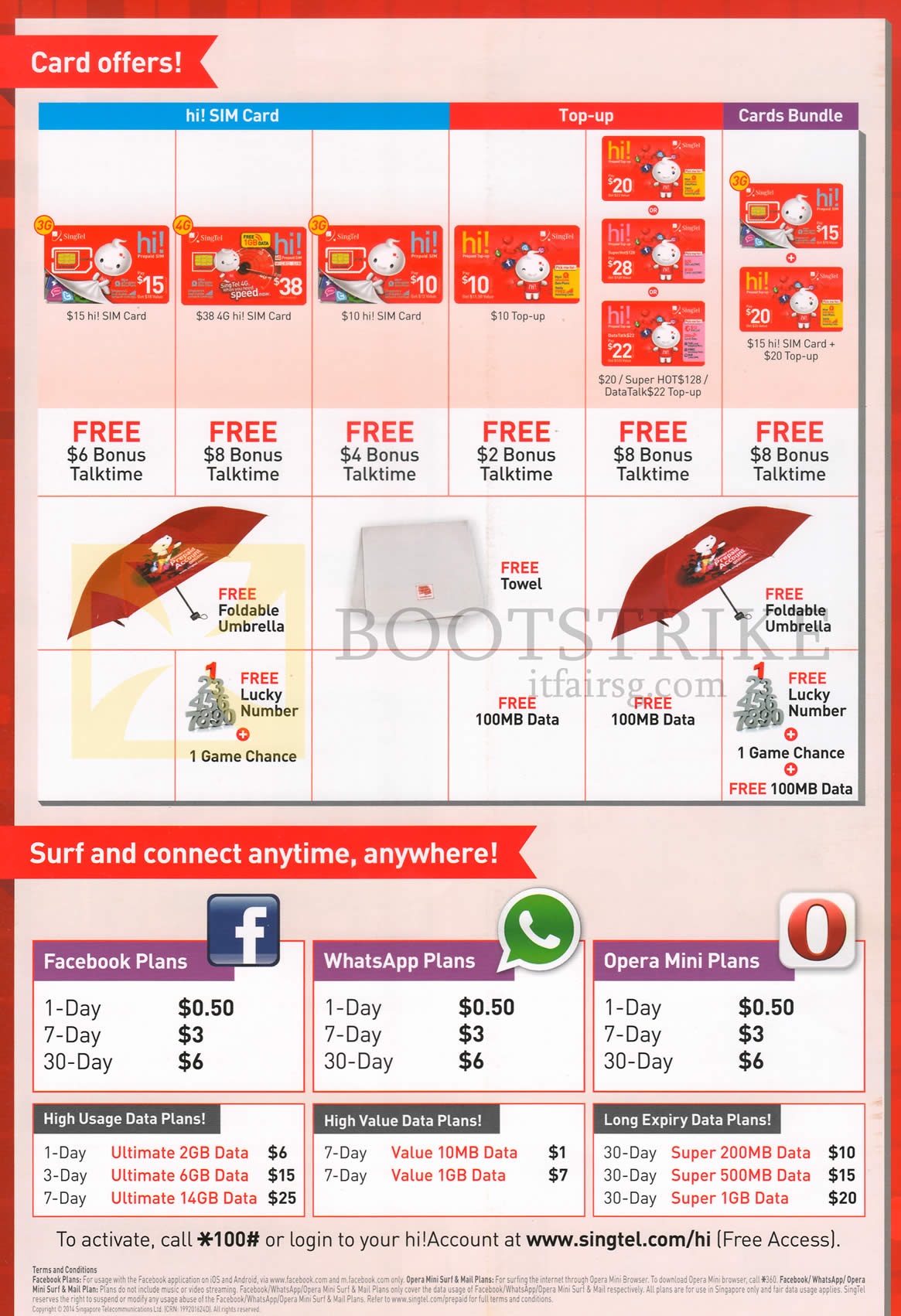 SITEX 2014 price list image brochure of Singtel Mobile Prepaid Sim Card, Top-Up Card, Facebook, WhatsApp, Opera Mini Plans