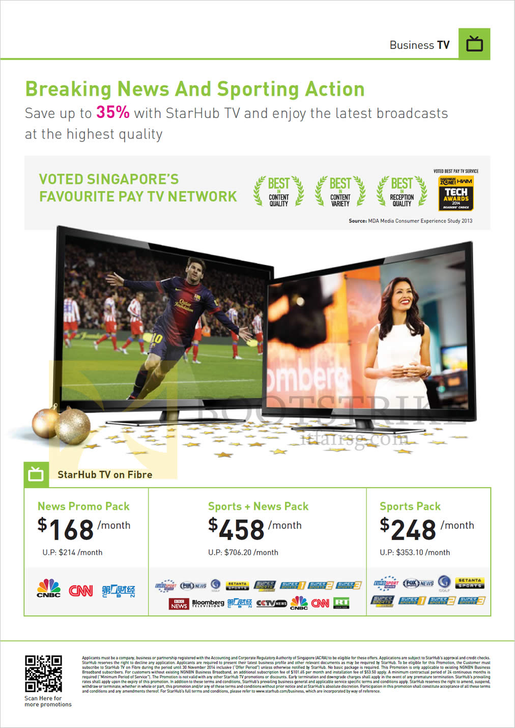 SITEX 2014 price list image brochure of Starhub Business TV On Fibre, News, Sports