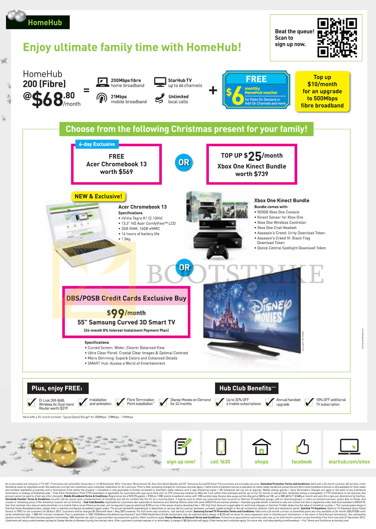 SITEX 2014 price list image brochure of Starhub HomeHub 200 Fibre 68.80, Acer Chromebook 13, Xbox One Kinect Bundle, Samsung TV