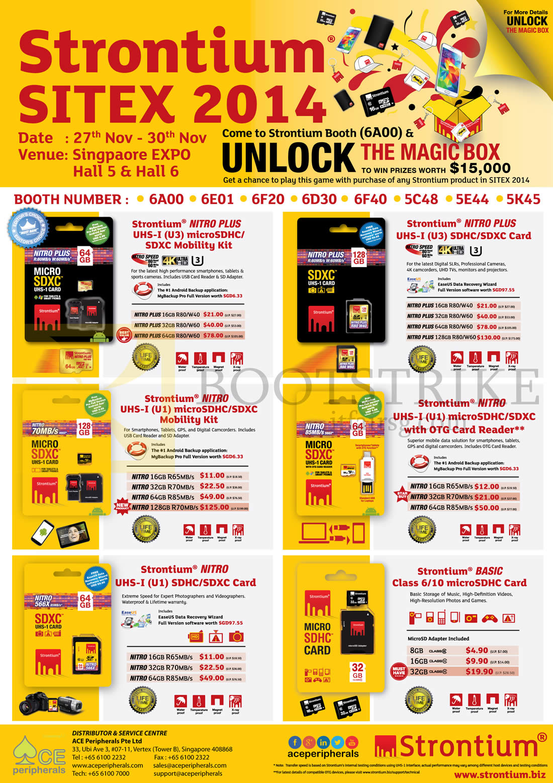 SITEX 2014 price list image brochure of Strontium Nitro Plus UHS 1, U1, U3, MicroSDHD SDXC Mobility Kit, OTG Card Reader Class 6, 10