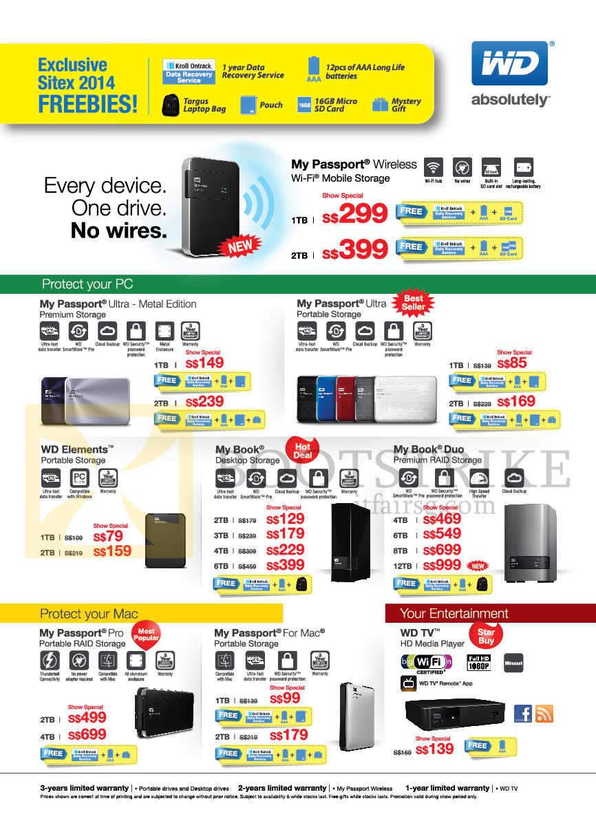 SITEX 2014 price list image brochure of Western Digital External Storage Drive My Passport Ultra, My Passport Pro, WD TV, My Passport For Mac, My Book, My Book Duo