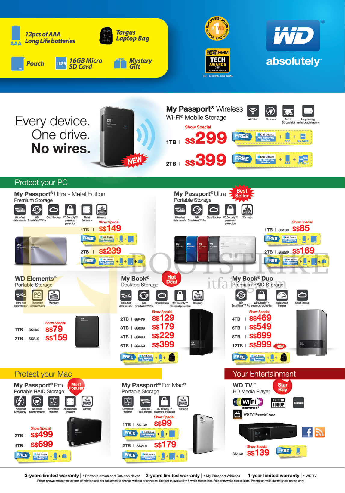 SITEX 2014 price list image brochure of Western Digital External Storage Drives My Passport Ultra, My Passport Pro, WD TV, My Passport For Mac, My Book, My Book Duo