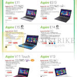 Notebooks Aspire E11 E3-112, ES13 ES1-311, E15 E5-571, E14 E5-471G, V11 Touch V3-112P, V13 V3-371