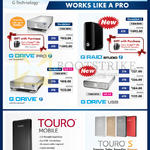 HGST External Drives G Drive Pro, G Raid Studio, USB, Touro Mobile, Touro S