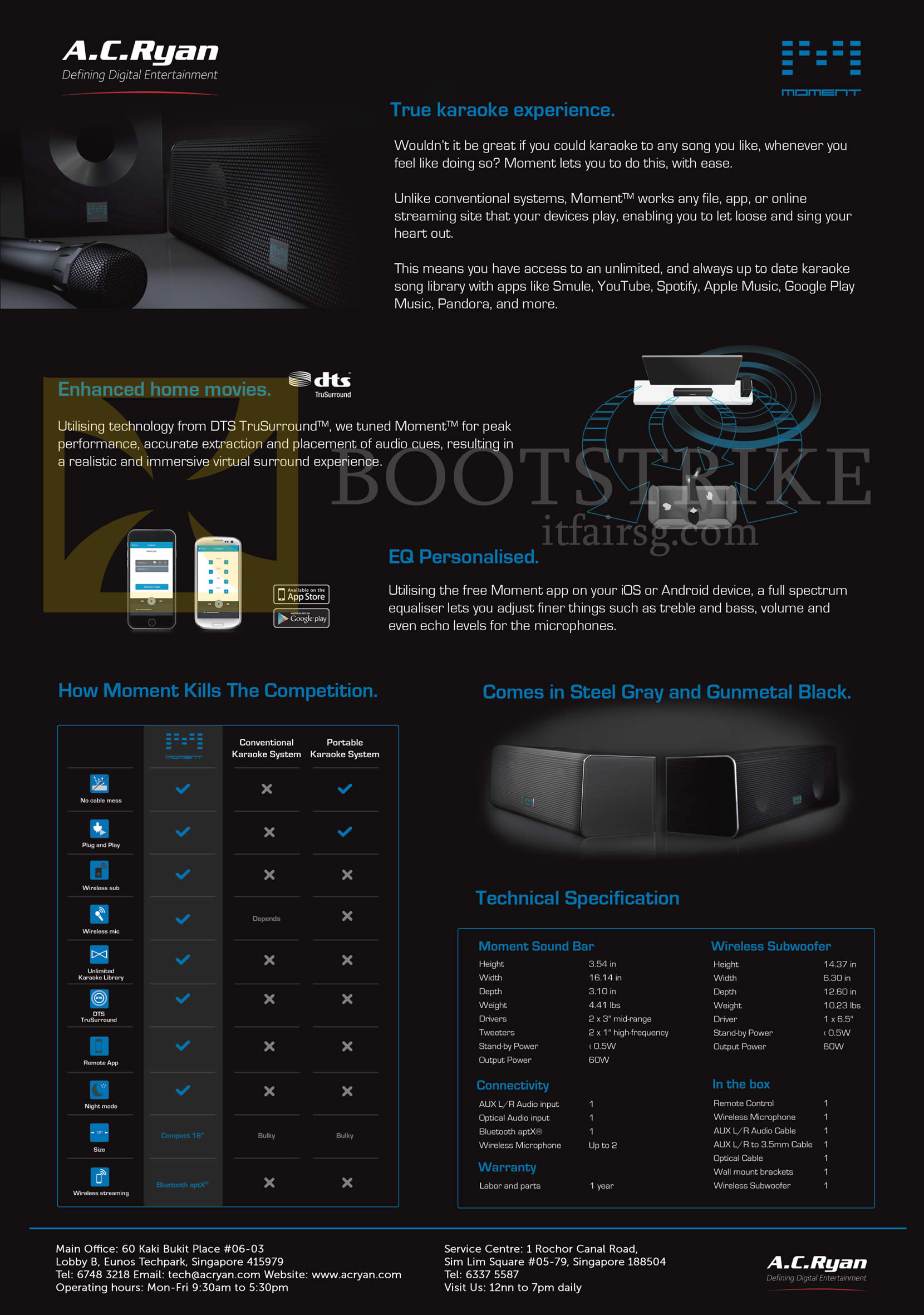 SITEX 2015 price list image brochure of AC Ryan Moment SoundBar Features, Wireless Subwoofer