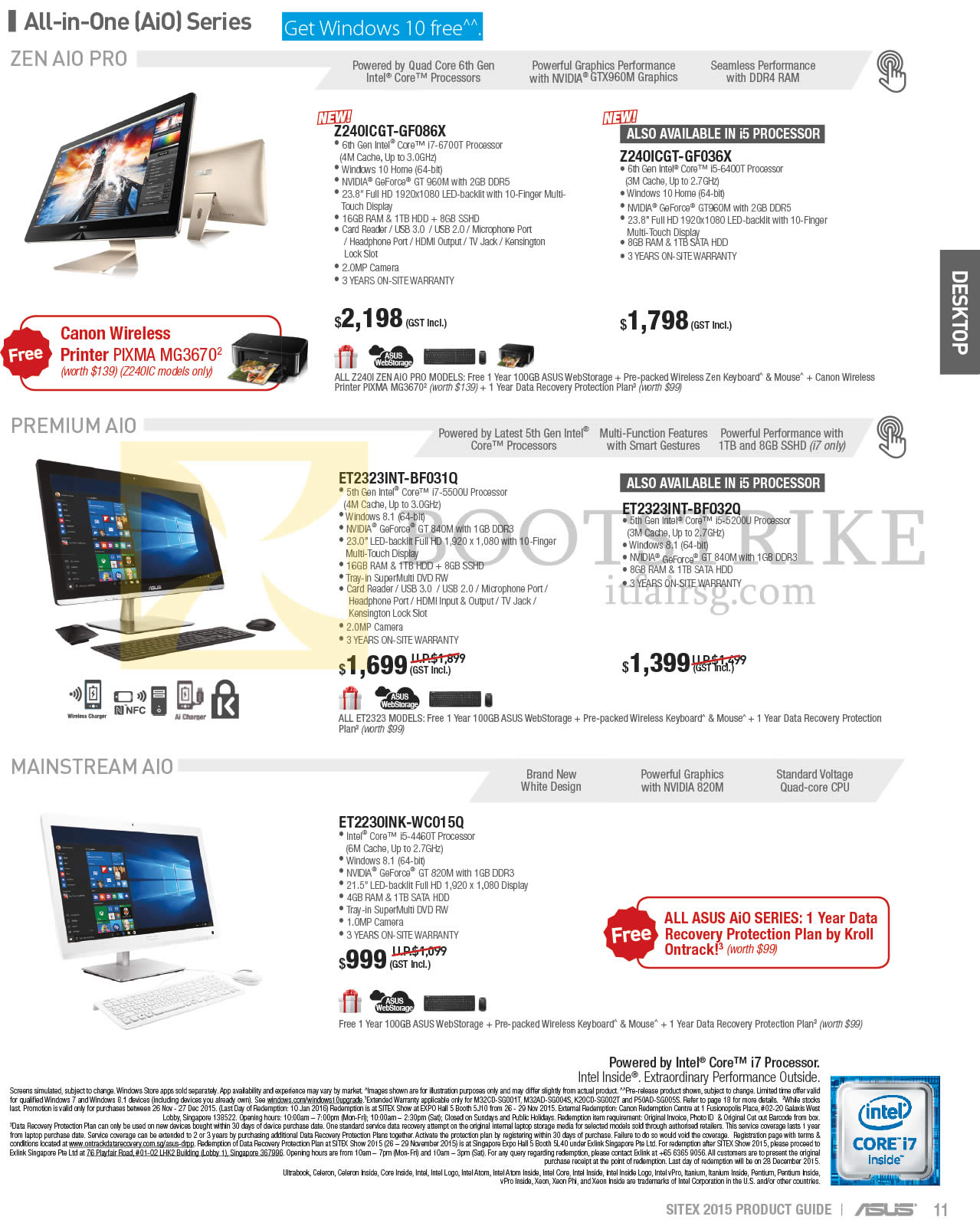 SITEX 2015 price list image brochure of ASUS AIO Desktop PCs Z240ICGT-GF086X, Z240ICGT-GF036X, ET2323INT-BF031Q, ET2323INT-BF032Q, ET2230INK-WC015Q