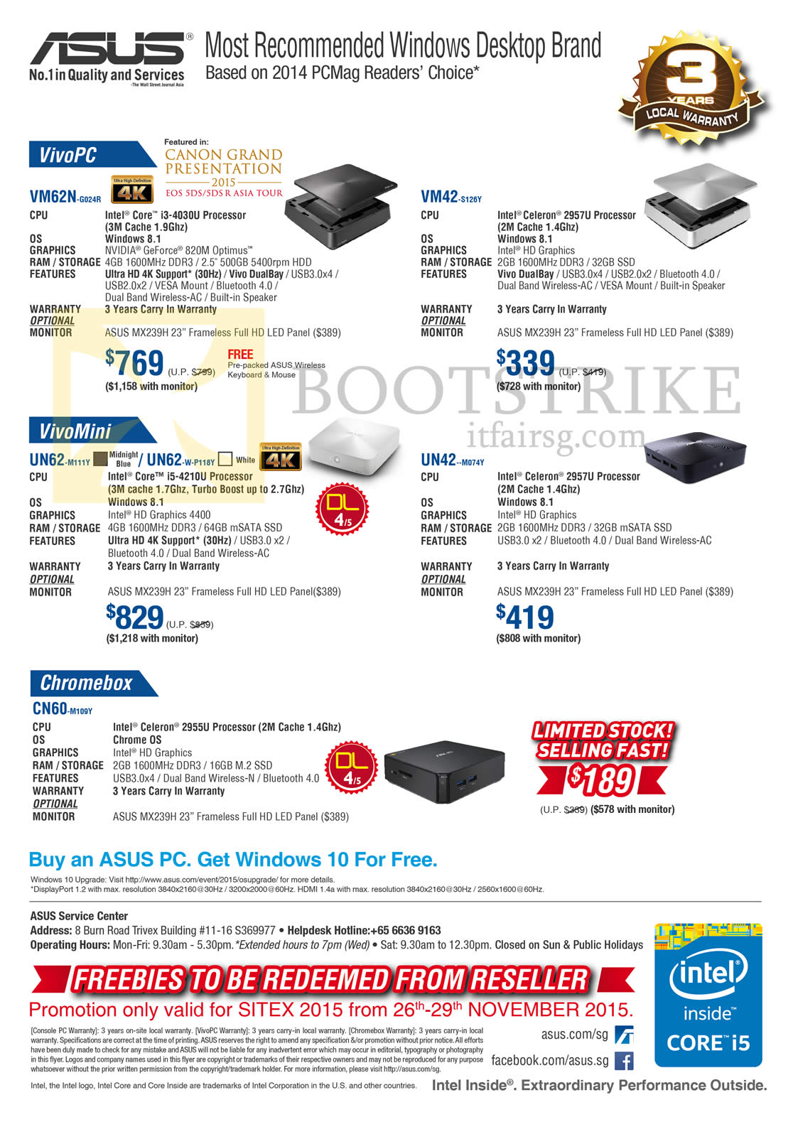 SITEX 2015 price list image brochure of ASUS Desktop PCs VM62N-G024R, VM42-S126Y, UN62-M111Y, UN62-WP118Y, UN42-M074Y, CN60-M109Y