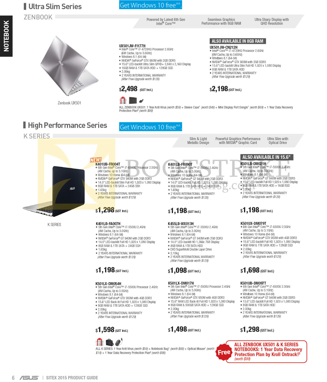 SITEX 2015 price list image brochure of ASUS Notebooks Zenbook, K Series, UX501JW-FI177H, UX501JW-CN212H, K401UB-FR004T, K401LB-FR090T DM021H, FA007H, K455LB-WX013H, K501UX-DM079T, K501LX DM054H DM017H