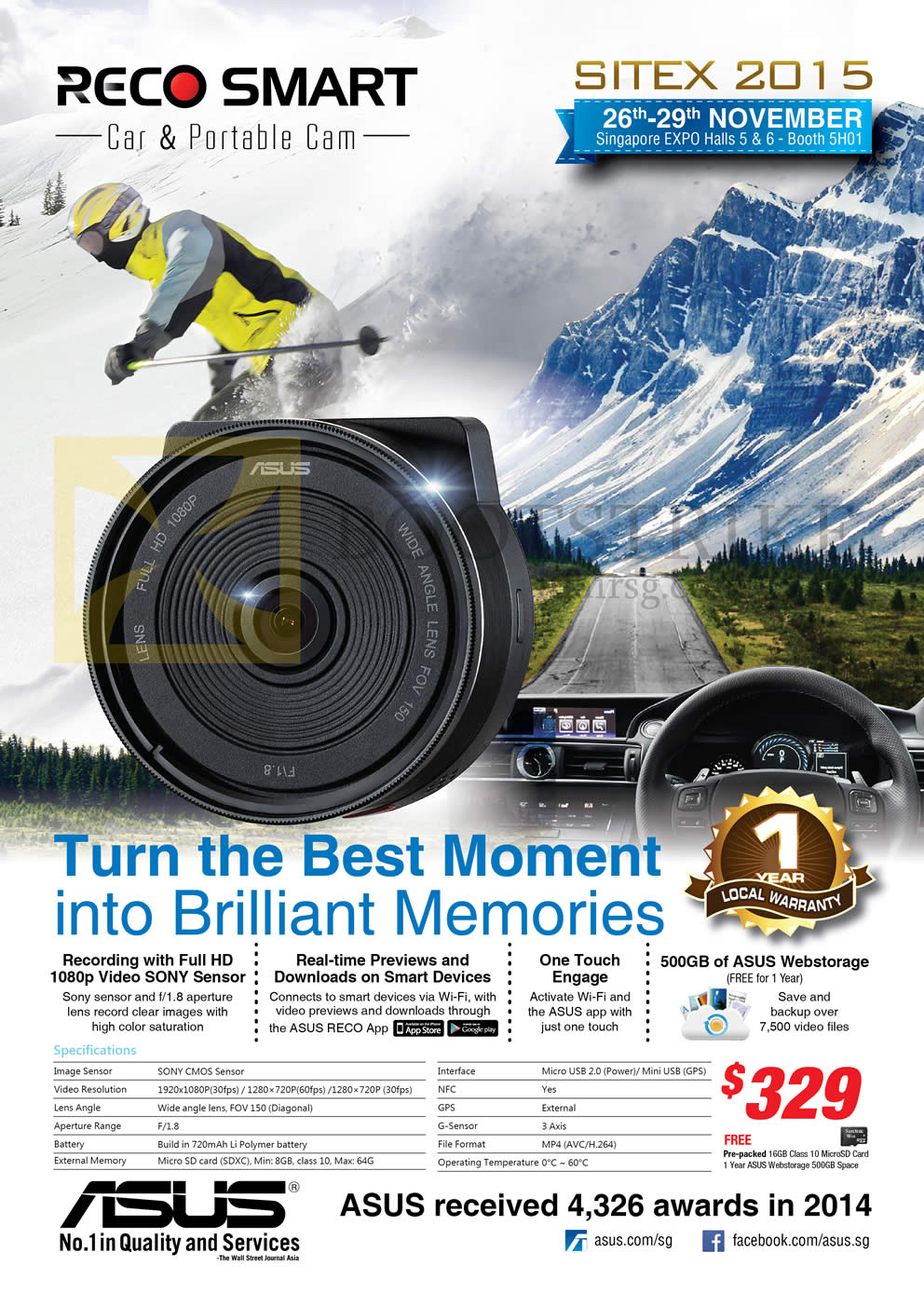 SITEX 2015 price list image brochure of ASUS Reco Smart Car Portable Video Cam