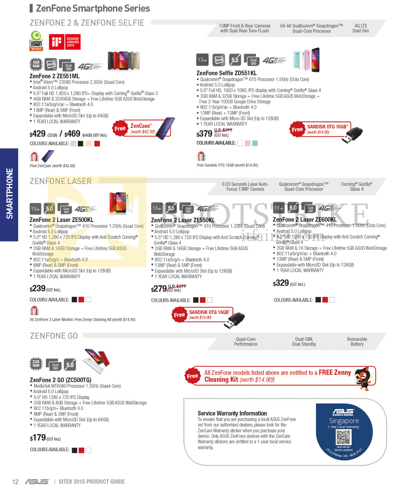 SITEX 2015 price list image brochure of ASUS Smartphones, ZenFone 2 ZE551ML, ZenFone Selfie ZD551KL, ZenFone 2 Laser ZE500KL, ZE550KL, ZE600KL, ZenFone 2 GO ZC500TG