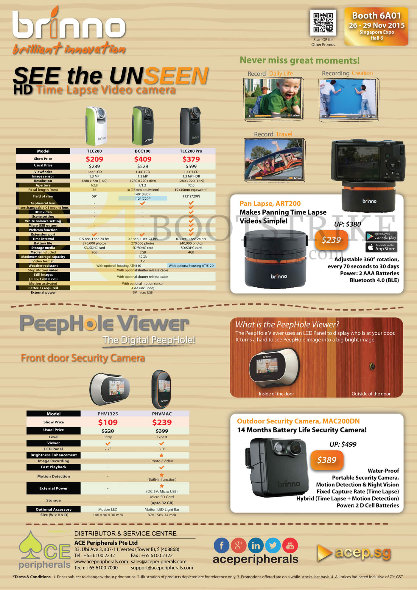 SITEX 2015 price list image brochure of Ace Peripherals Brinno Time Lapse Video Camera TLC200 TLC200Pro BCC100 MAC200DN PHV1325 PHVMAC R2