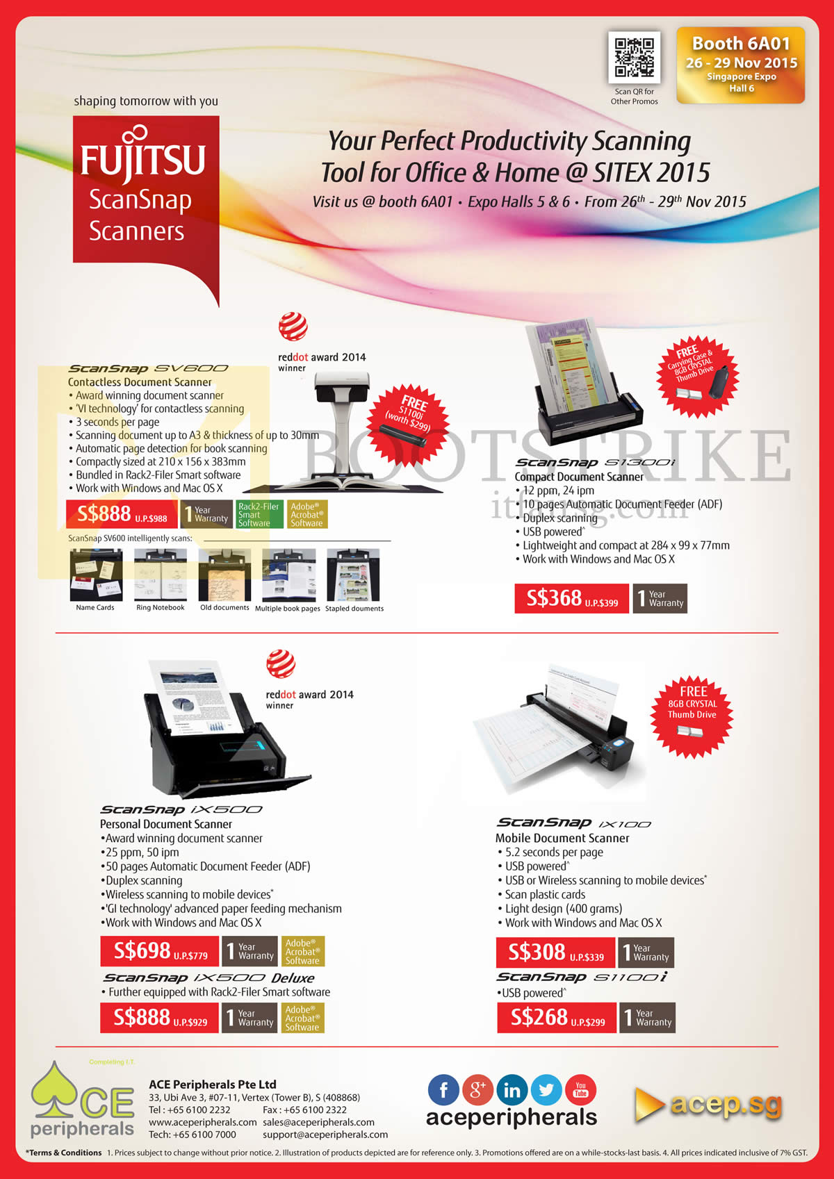 SITEX 2015 price list image brochure of Ace Peripherals Fujitsu ScanSnap Scanners IX100 SV600 IX500 S1300i