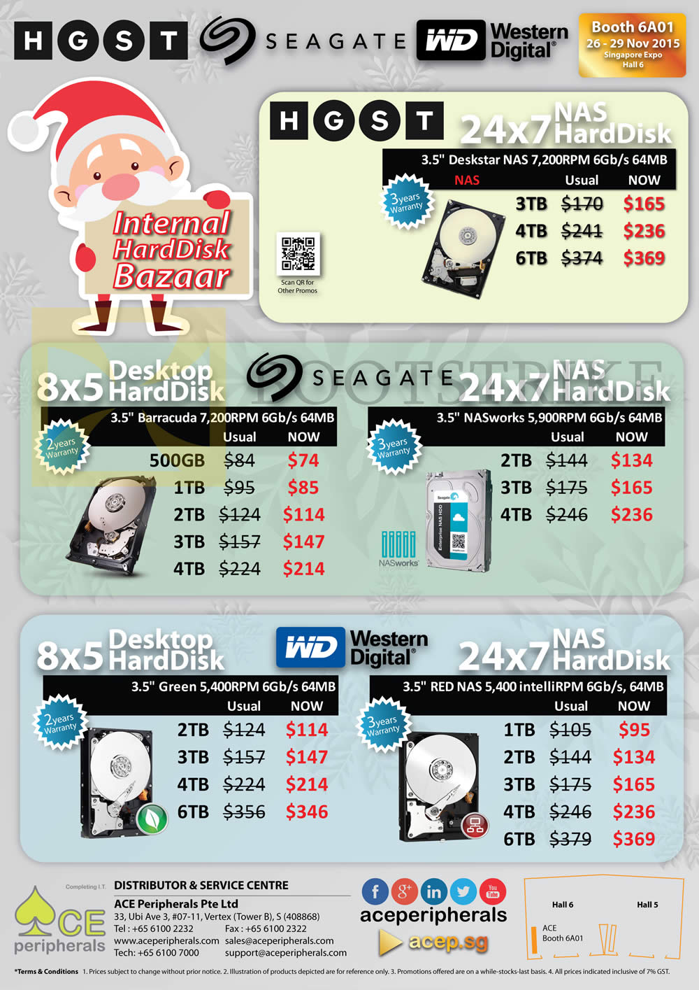 SITEX 2015 price list image brochure of Ace Peripherals Internal Desktop HDD NAS, Seagate Barracuda NASworks, Western Digital, HGST Deskstar