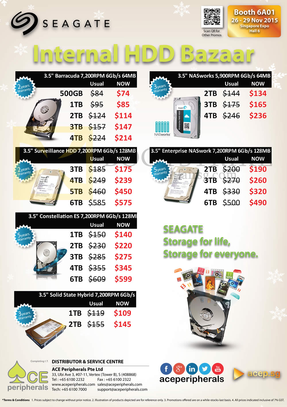 SITEX 2015 price list image brochure of Ace Peripherals Internal HDD WD Green Red Black VelociRaptor Dual Seagate Barracuda NASworks SSD Constellation 1TB 2TB 3TB 4TB 5TB 6TB