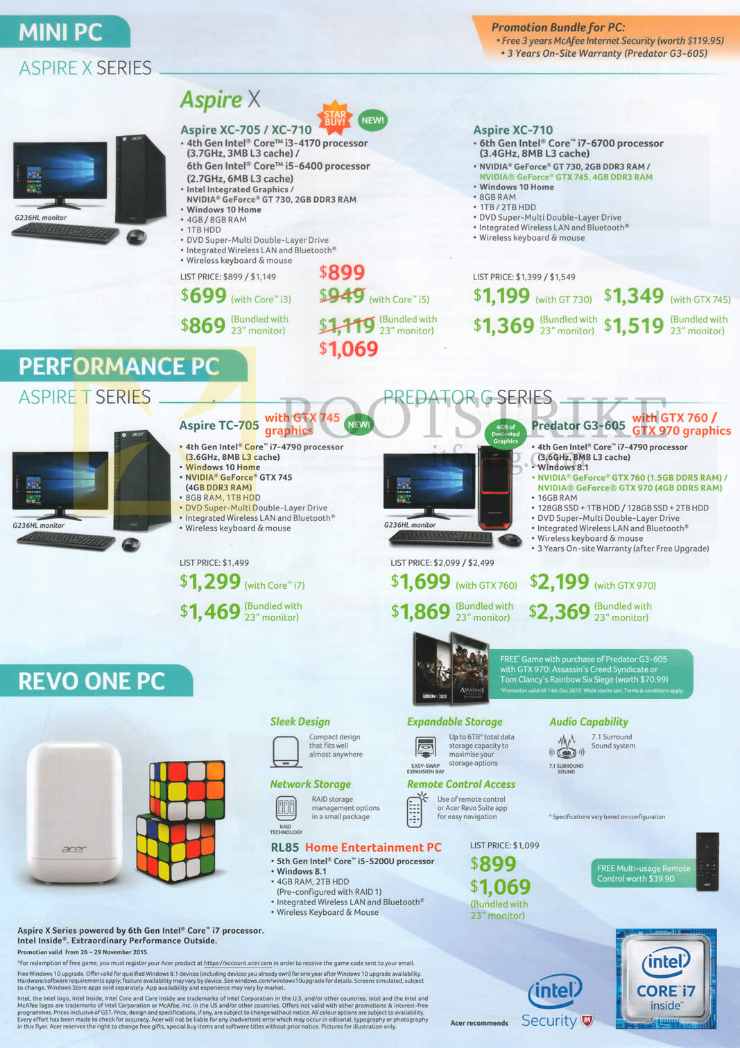 SITEX 2015 price list image brochure of Acer Desktop PCs Aspire XC705, XC-710, TC-705, Predator G3-605, RL85