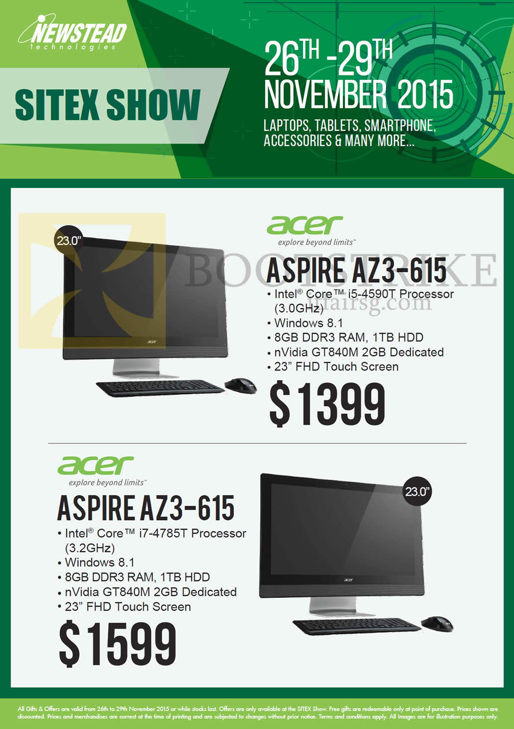 SITEX 2015 price list image brochure of Acer Newstead AIO Desktop PCs, Aspire AZ3-615, Aspire AZ3-615