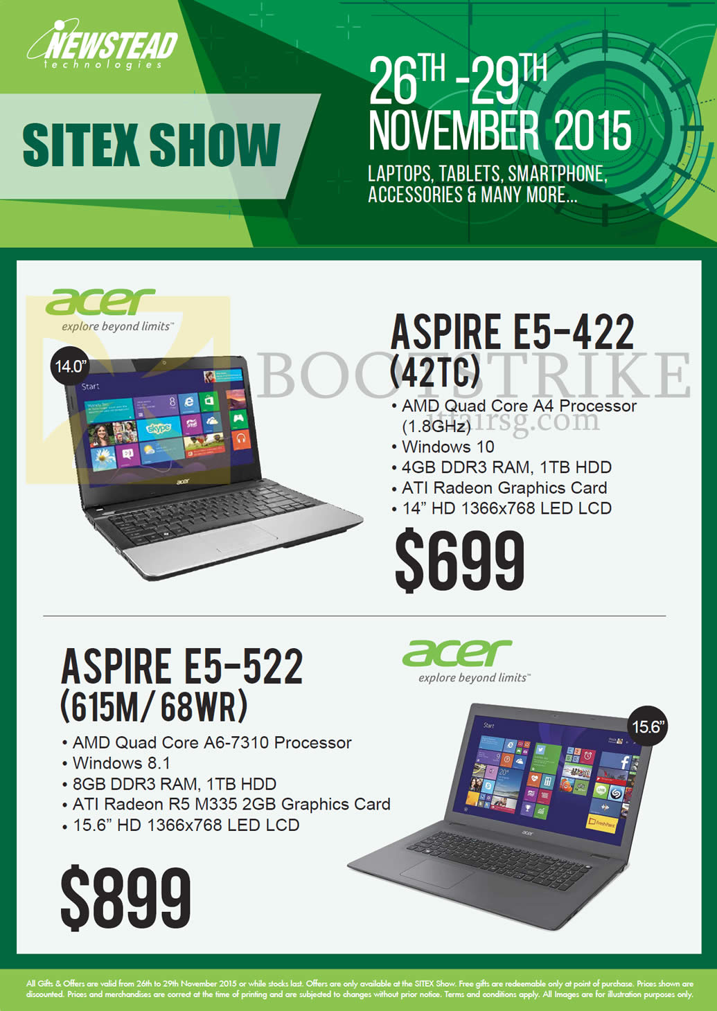 SITEX 2015 price list image brochure of Acer Newstead Notebooks Aspire, E5-422 (42TC), E5-522 (615M 68WR)