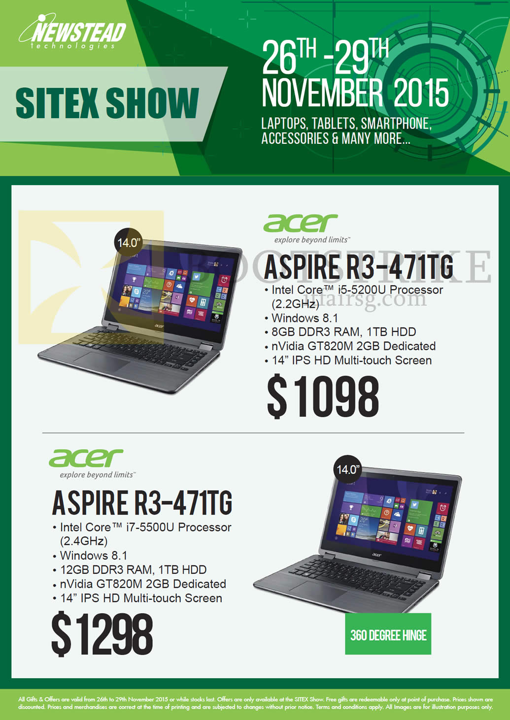 SITEX 2015 price list image brochure of Acer Newstead Notebooks Aspire, R3-471TG, R3-471TG