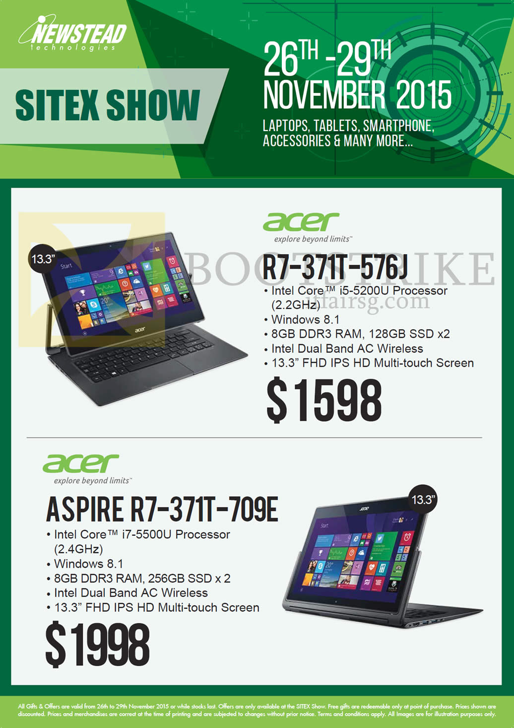 SITEX 2015 price list image brochure of Acer Newstead Notebooks Aspire, R7-371T-576J, R7-371T-709E