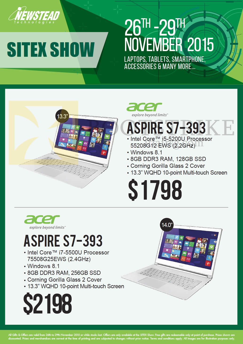 SITEX 2015 price list image brochure of Acer Newstead Notebooks Aspire, S7-393 5200U, 5500U