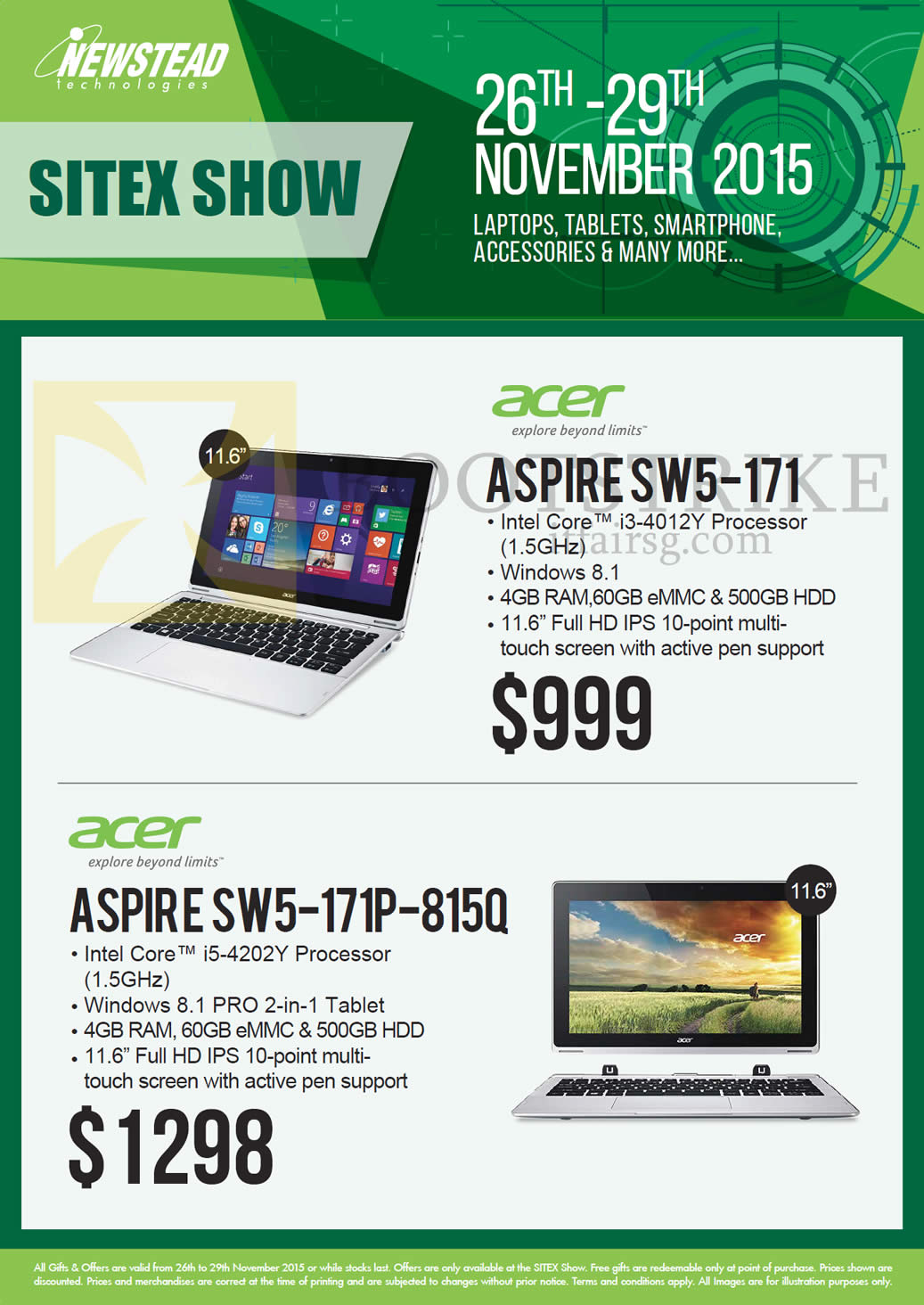 SITEX 2015 price list image brochure of Acer Newstead Notebooks Aspire, SW5-171, SW5-171P-815Q