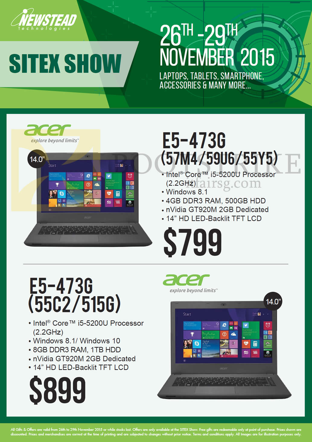 SITEX 2015 price list image brochure of Acer Newstead Notebooks, E5-473G (57M4 59U6 55Y5), E5-473G (55C2 515G)