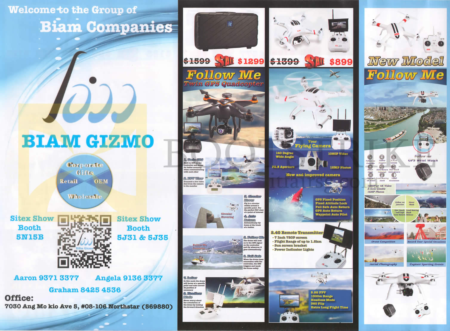 SITEX 2015 price list image brochure of Biam Gizmo Quadcopters Follow Me, Features