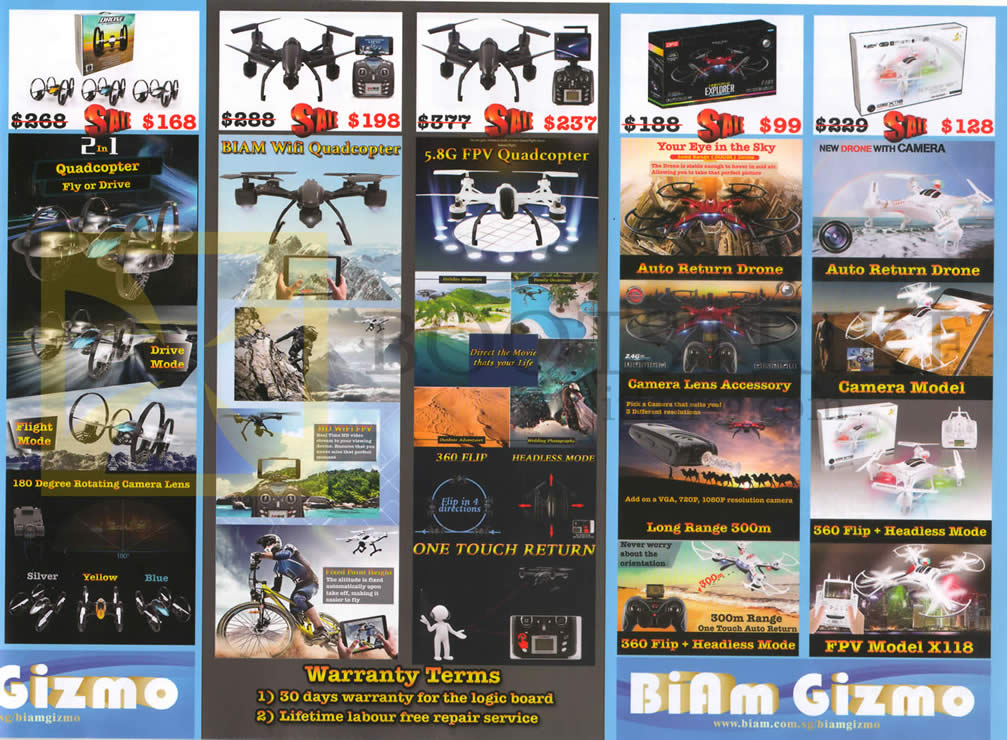 SITEX 2015 price list image brochure of Biam Gizmo Quadcopters, Biam Wifi, 5.8G FPV, FPV Model X118