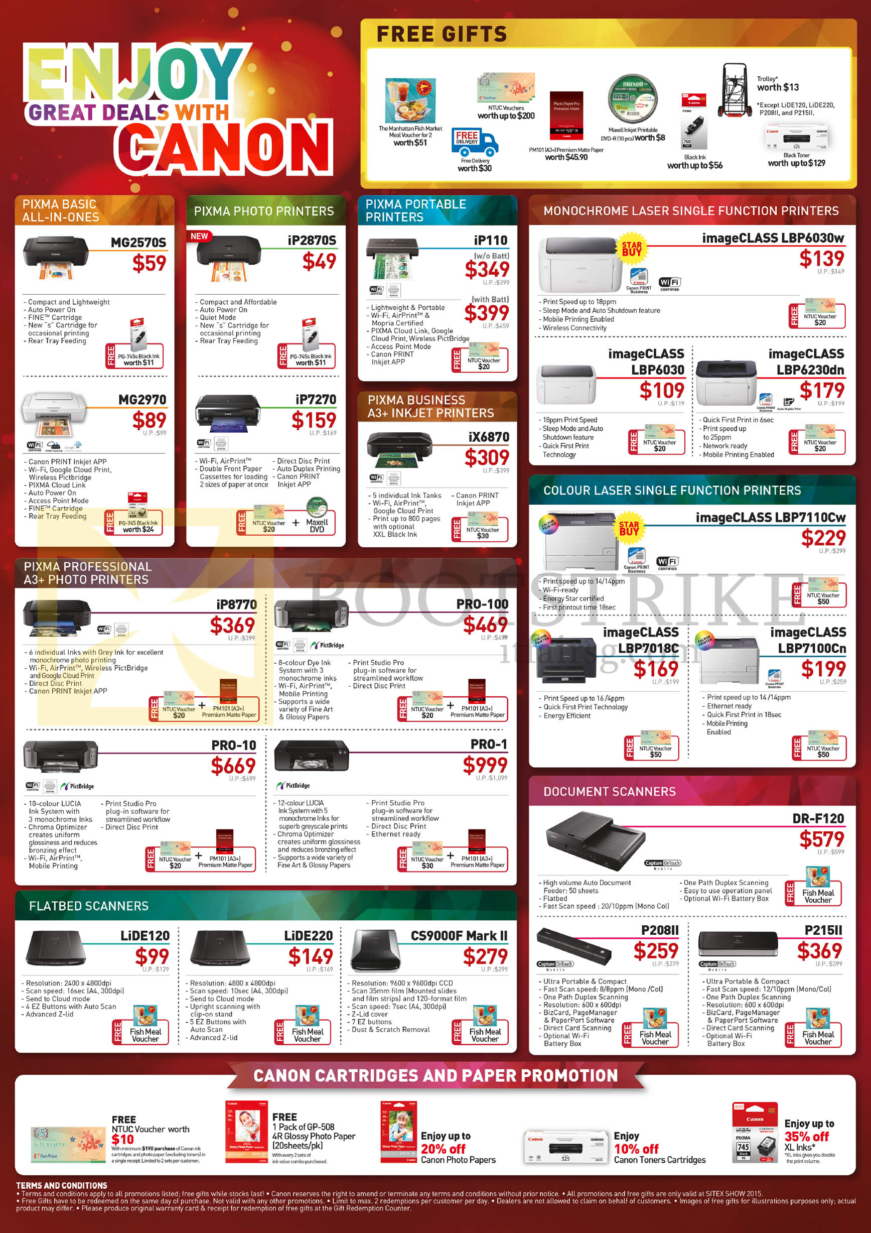 SITEX 2015 price list image brochure of Canon Printers ImageCLASS MF8580Cdw 628CW 8210Cn, MB5070 5370, IB4070, MF3010, MF221d, MF215, MF212w, MF217w, MF226dn, MF6180dw, MF229dw, MG3670, MG5770, MG7570, MX497, MX727