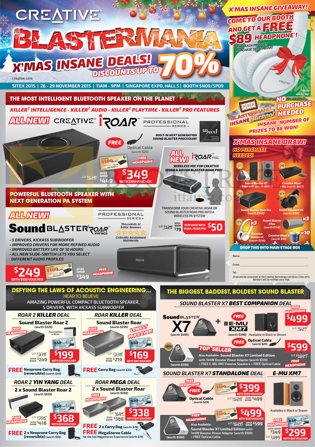 SITEX 2015 price list image brochure of Creative Speakers, Sound Blaster Roar, Roar Pro, IRoar, IRoar Mic, X7 Standalone Deal