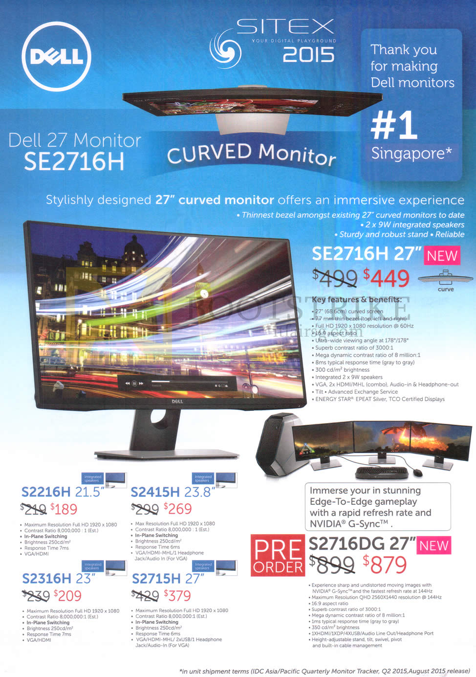 SITEX 2015 price list image brochure of Dell Monitors SE2716H, SE2216H, S2415H, S2316H, S2715H, S2716DG