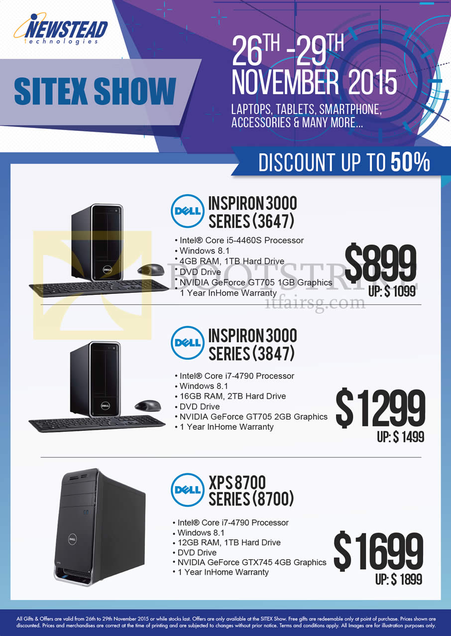 SITEX 2015 price list image brochure of Dell Newstead Desktop PCs Inspiron 3000 3647 4460S, 3000 3847 4790, XPS 8700 8700 4790