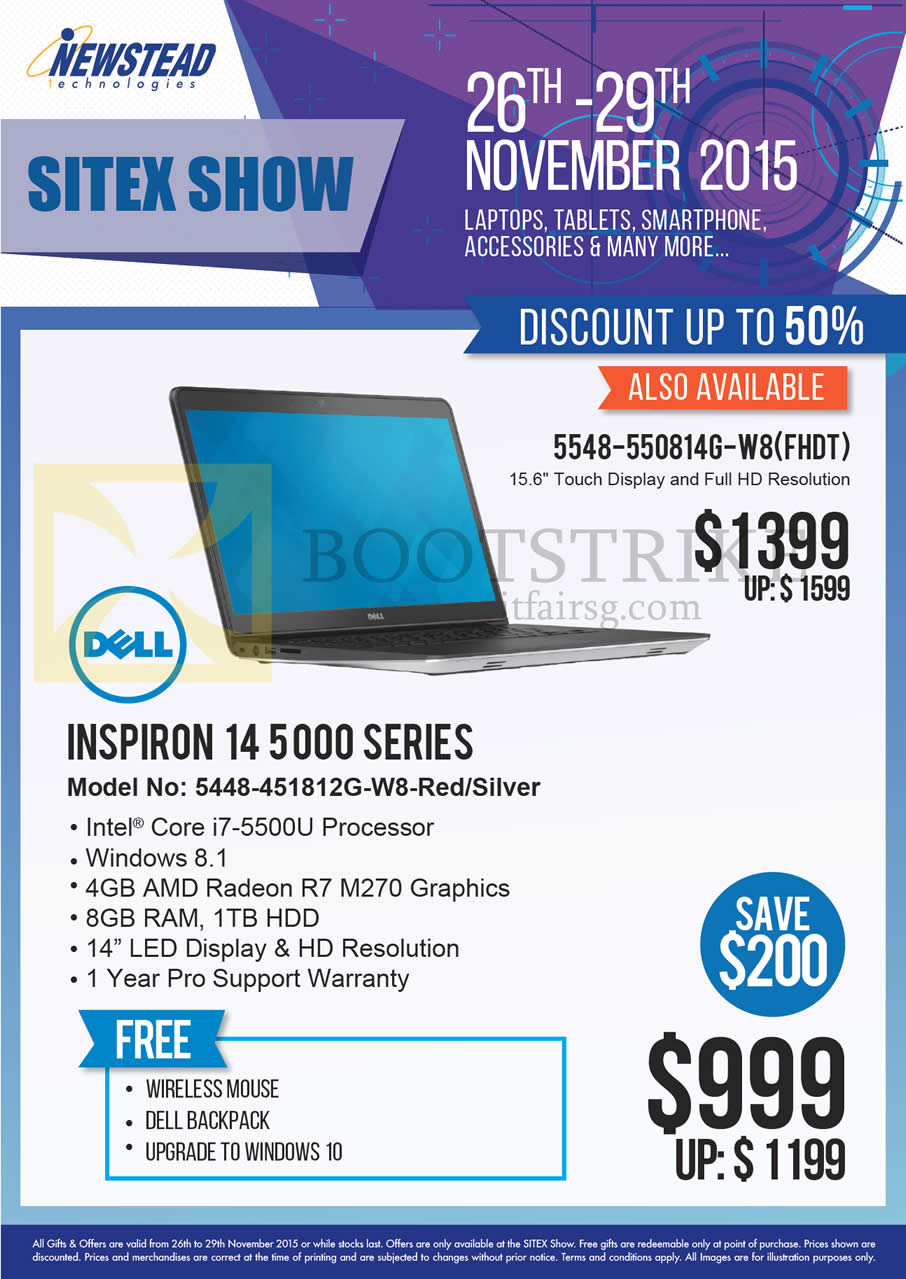 SITEX 2015 price list image brochure of Dell Newstead Notebooks Inspiron 14 5000 SERIES 5448-451812G-W8, 5548-550814G-W8