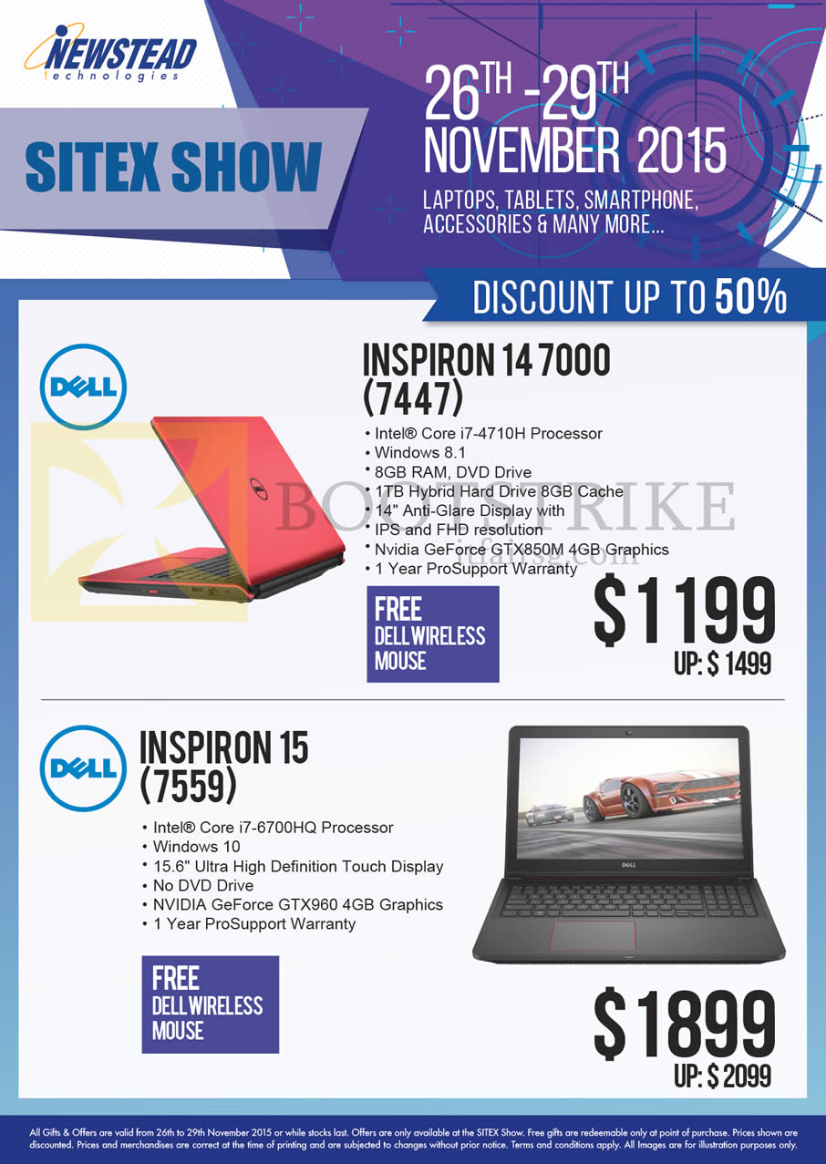 SITEX 2015 price list image brochure of Dell Newstead Notebooks Inspiron 14 7000 7447 4710H, 15 7559 6700HQ