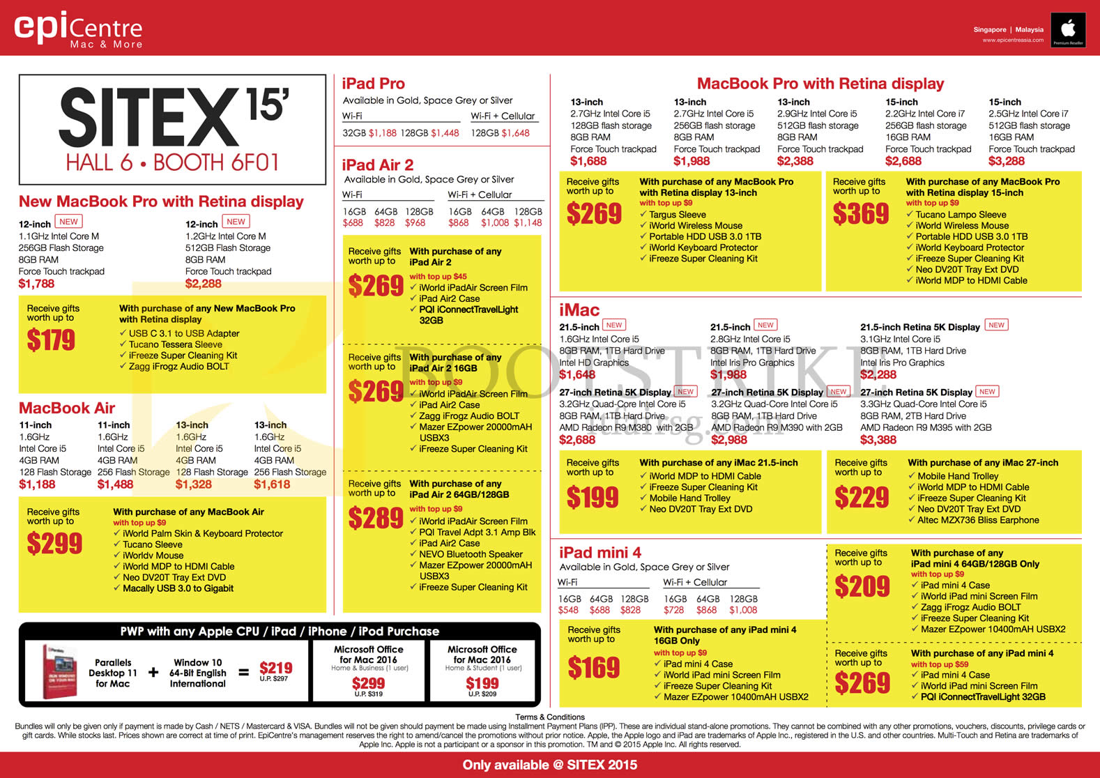 SITEX 2015 price list image brochure of EpiCentre Notebooks Apple MacBook Pro With Retina Display, IMac, IPad Pro, IPad Air 2, MacBook Air, IPad Mini 4