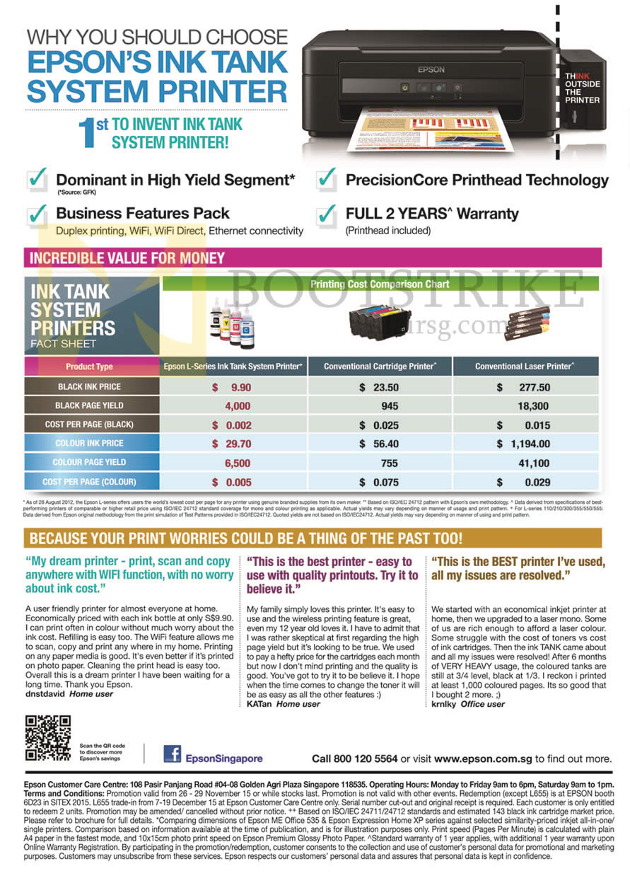 SITEX 2015 price list image brochure of Epson Ink Tank System Printers Printing Cost Comparison Chart