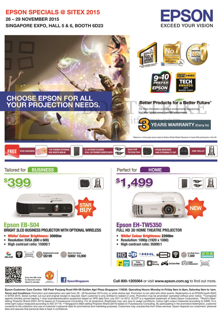 SITEX 2015 price list image brochure of Epson Projectors EB-S04, EH-TW5350