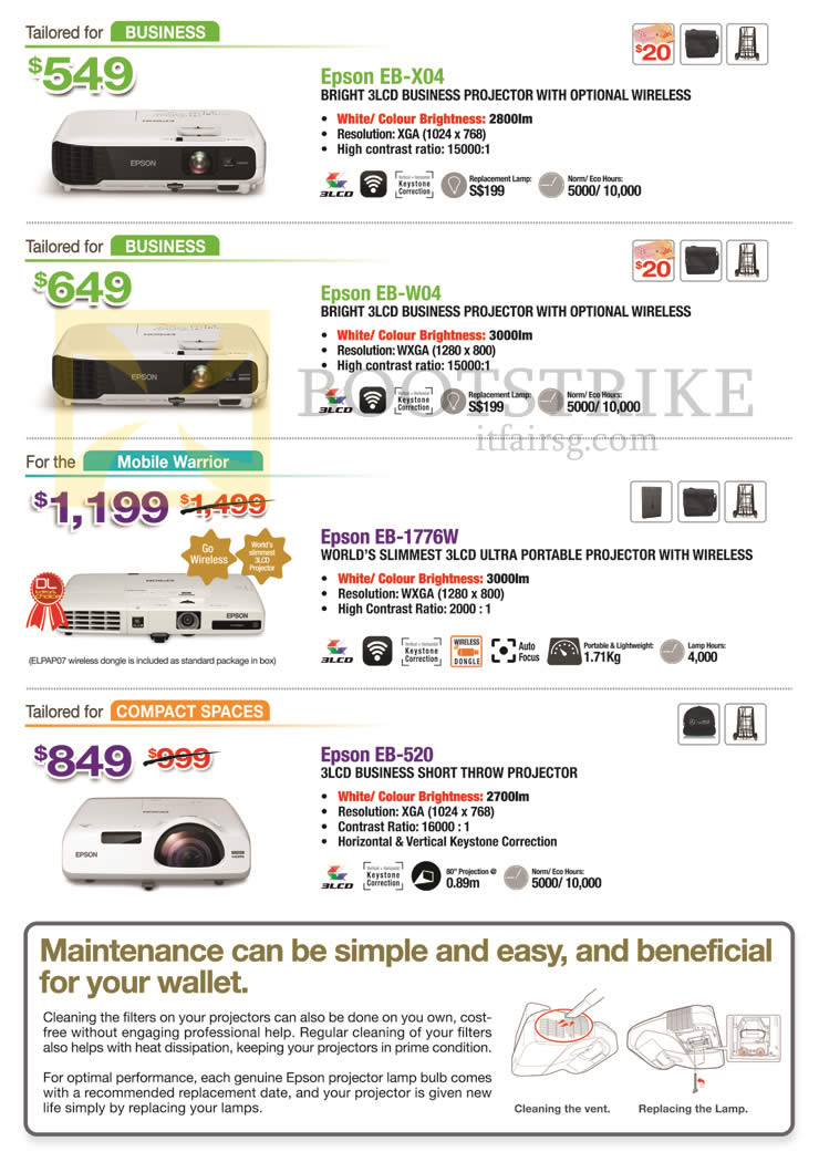 SITEX 2015 price list image brochure of Epson Projectors EB-X04, EB-W04, EB-1776W, EB-520