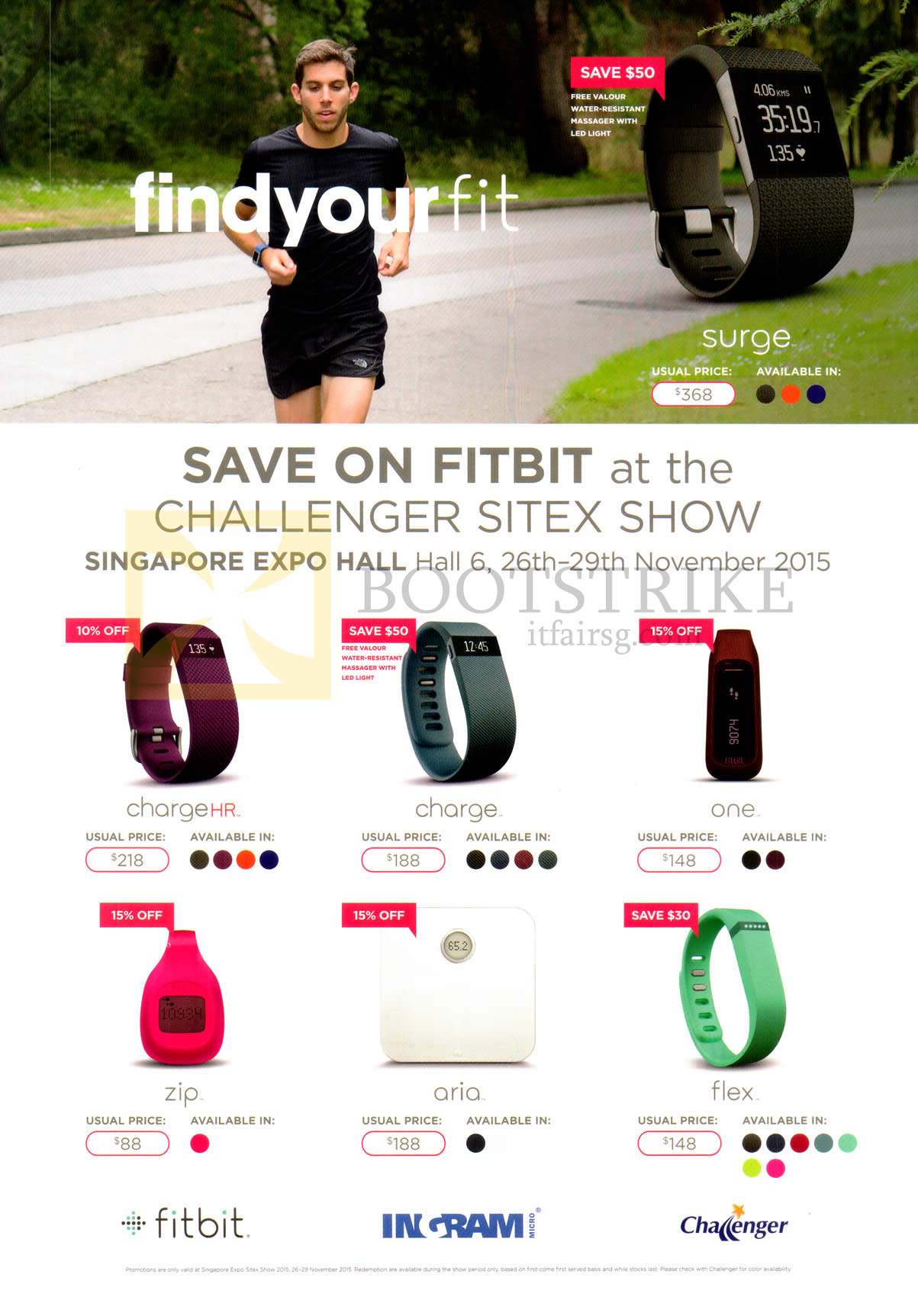 SITEX 2015 price list image brochure of Fitbit Charge HR, Charge, One, Zip, Aria, Flex