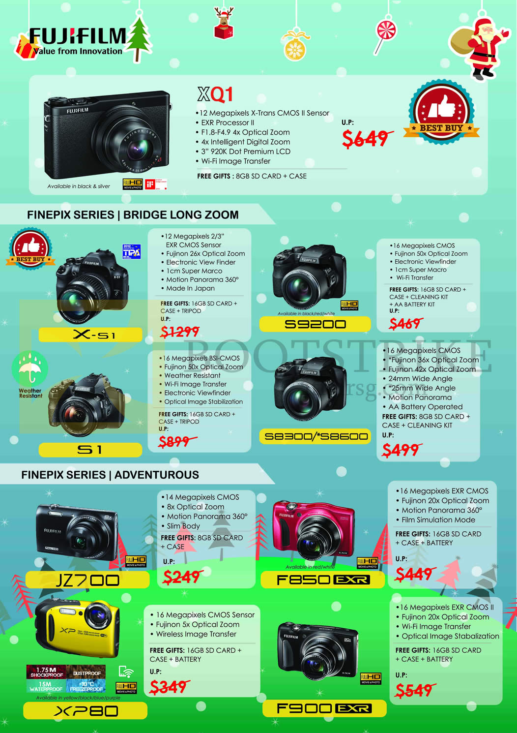 SITEX 2015 price list image brochure of Fujifilm (No Prices) Digital Cameras X-S1, S9200, S8300, S8600, S1, F900, X-51, JZ700, F850, XP80