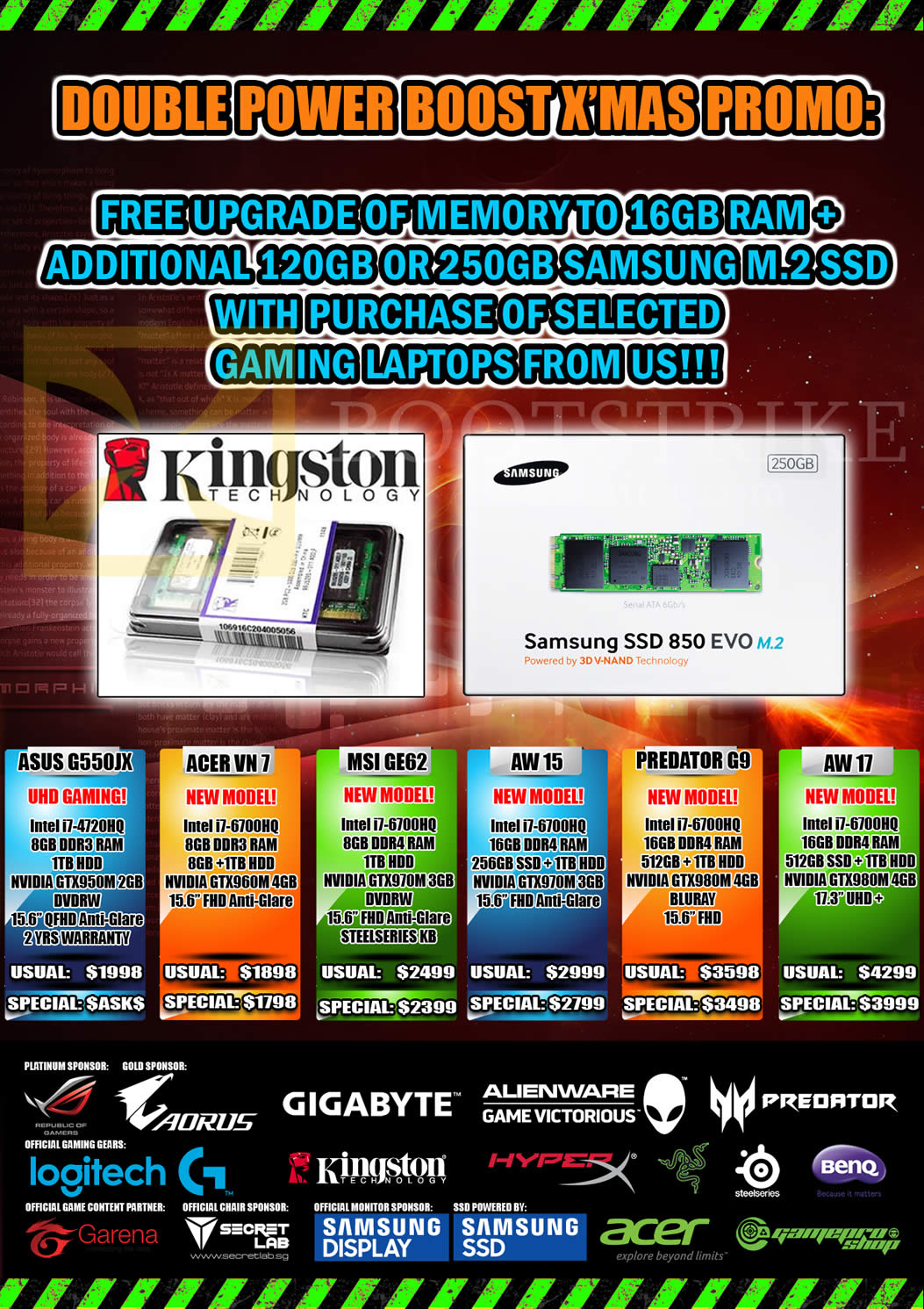 SITEX 2015 price list image brochure of Gamepro Notebooks Asus G550jx, Acer VN7, MSI GE62, AW15, Predator G9, AW17