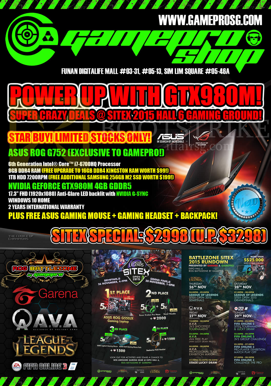 SITEX 2015 price list image brochure of Gamepro Notebooks Asus ROG G752, Nvidia Geforce GTX980M