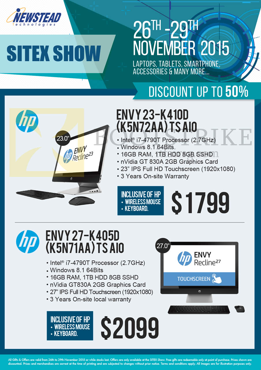 SITEX 2015 price list image brochure of HP Newstead Envy AIO Desktop PC 23-K410D K5N72AA TS AIO, 27-K405D K5N71AA TS