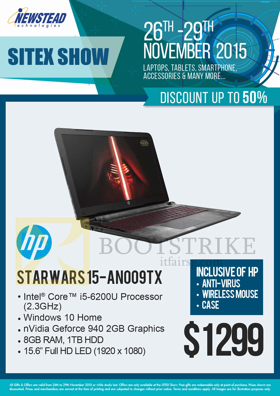 SITEX 2015 price list image brochure of HP Newstead Notebook Starwars 15-AN009TX