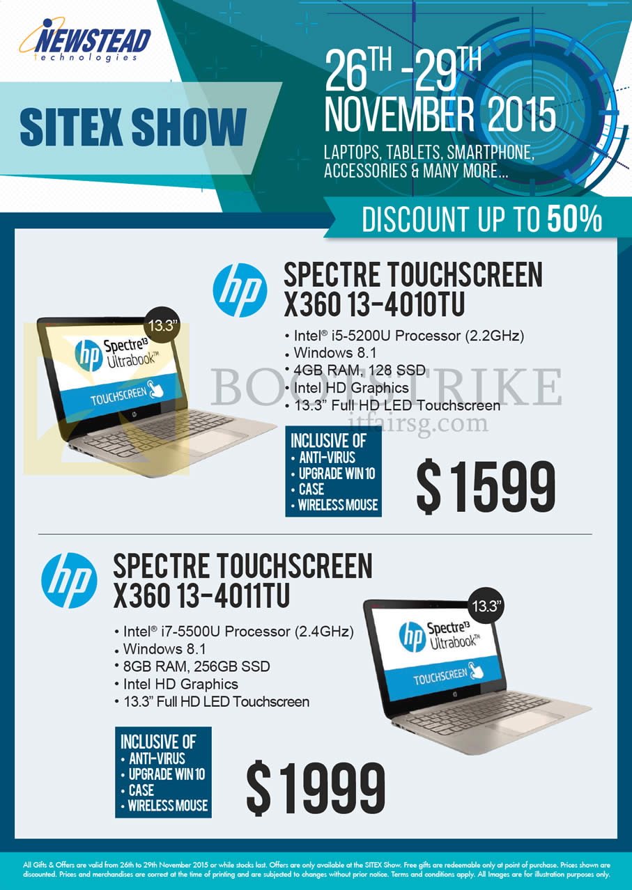 SITEX 2015 price list image brochure of HP Newstead Notebooks Spectre Touchscreen X360 13-4010TU, X360 13-4011TU