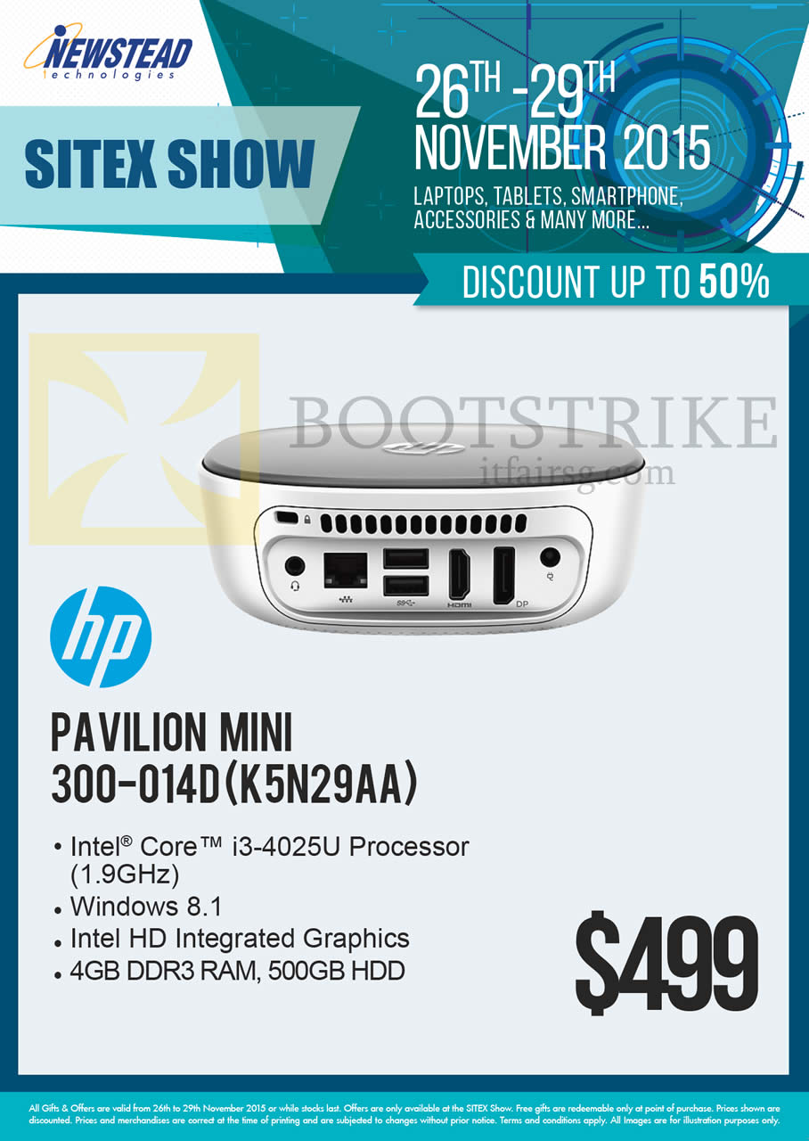 SITEX 2015 price list image brochure of HP Newstead Pavilion Mini Desktop PC 300-014D K5N29AA