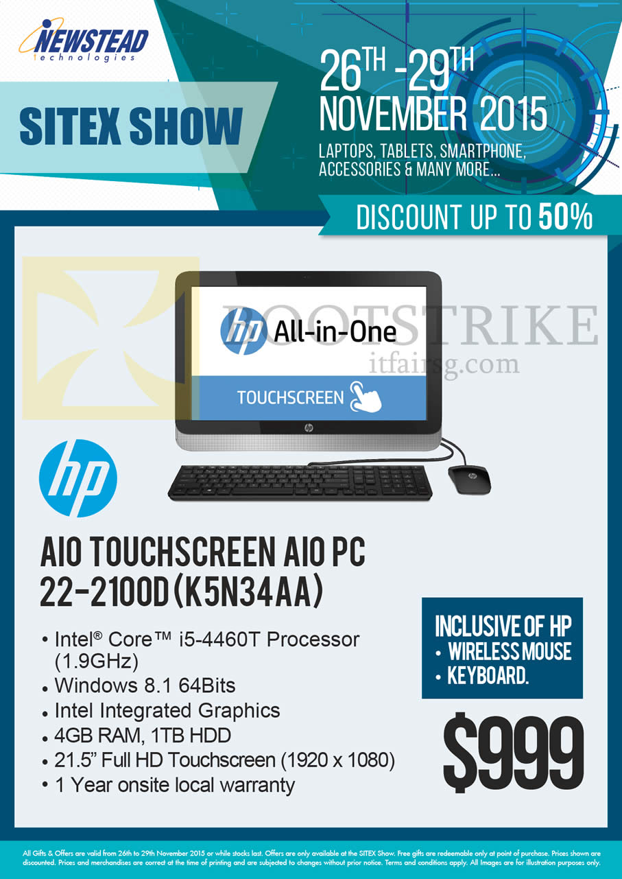 SITEX 2015 price list image brochure of HP Newstead Touchscreen AIO Desktop PC 22-2100D K5N34AA