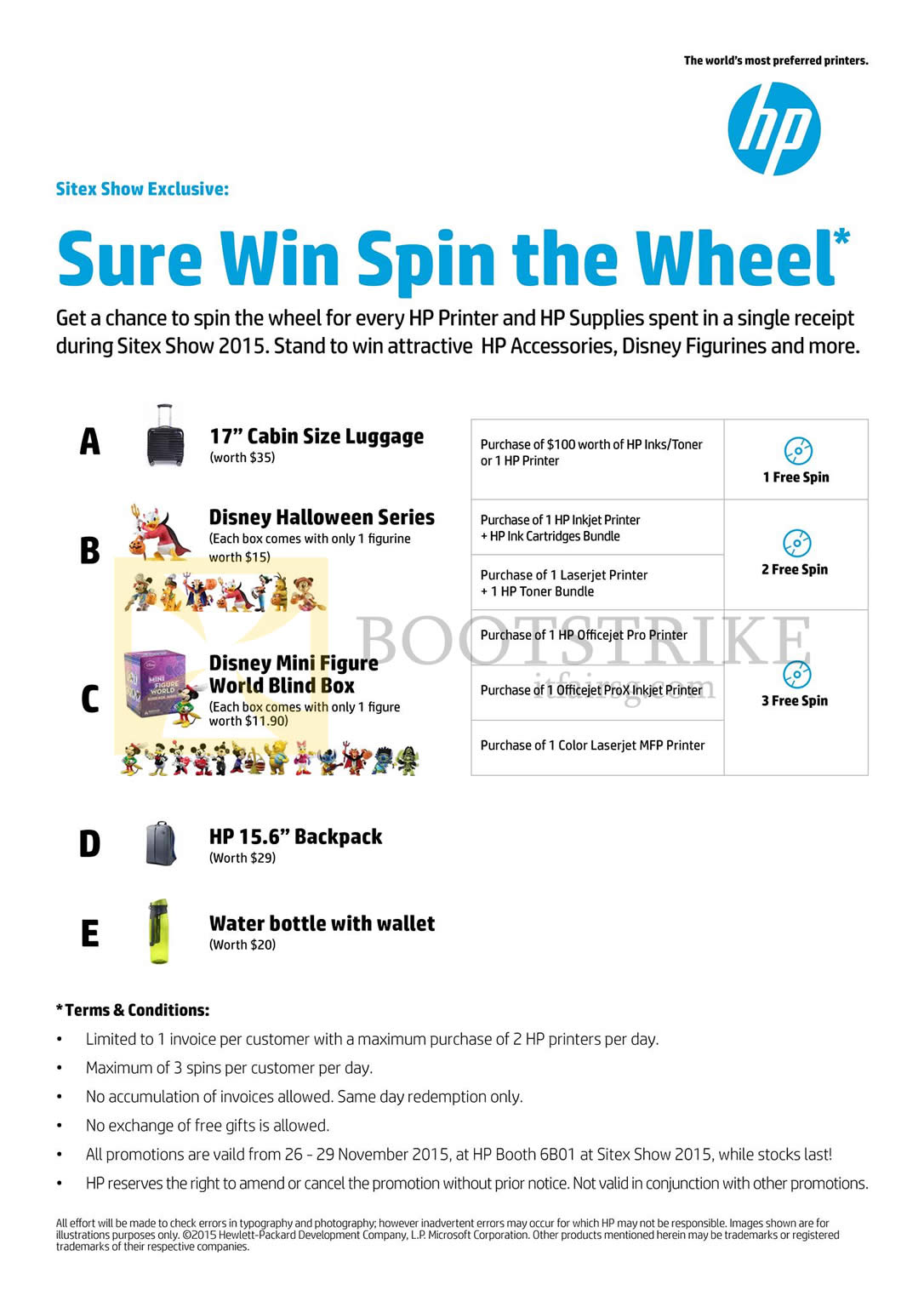 SITEX 2015 price list image brochure of HP Printers Sure-Win Spin The Wheel