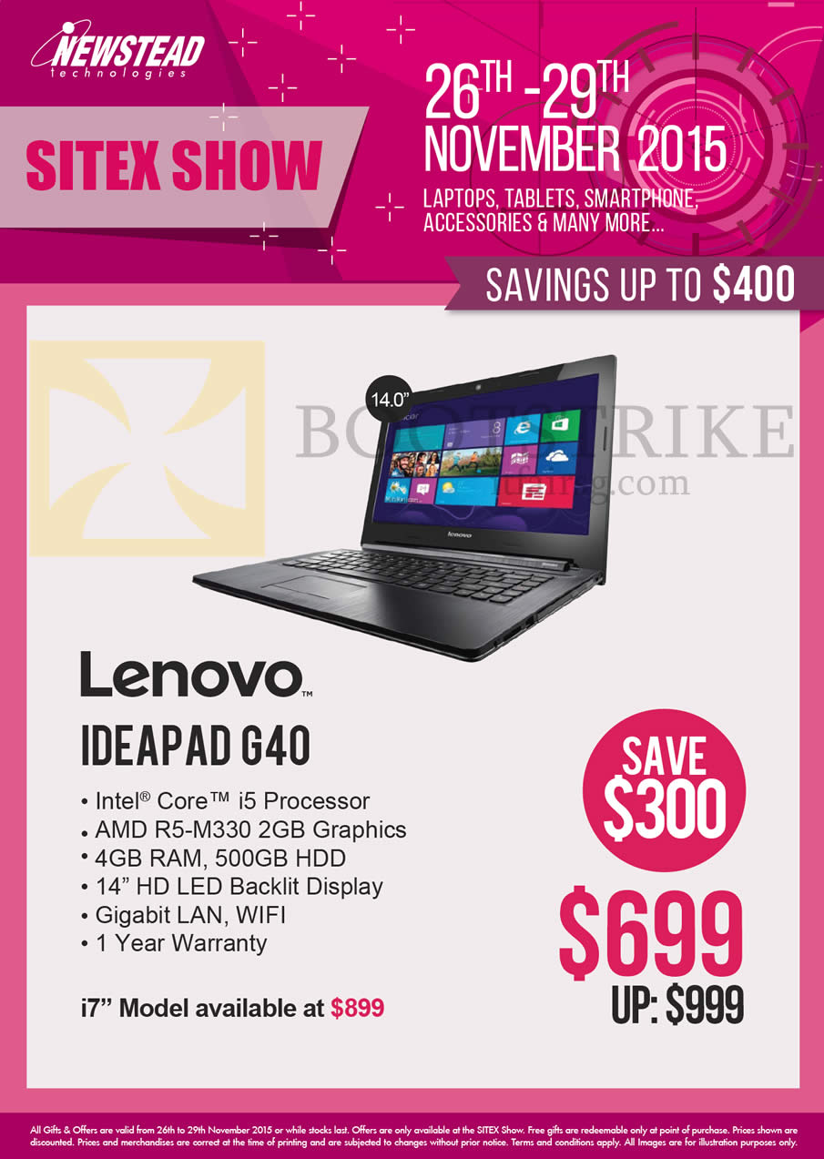 SITEX 2015 price list image brochure of Lenovo Newstead Notebooks Ideapad G40