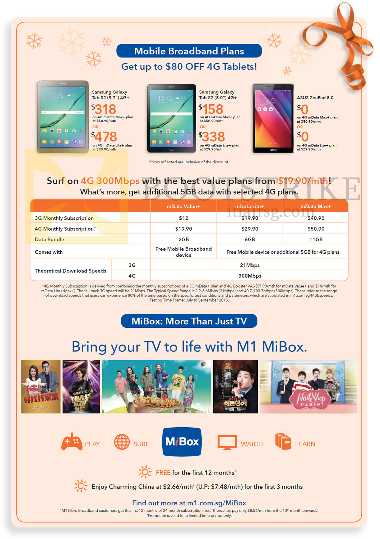 SITEX 2015 price list image brochure of M1 Mobile Samsung Galaxy Tab S2, ASUS ZenPad, MData Plans